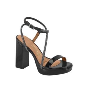 Sandália Vizzano Salto Grosso Bloco Plataforma Strass Brilho