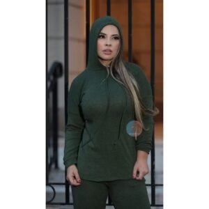 Conjunto Lanzinha 2 Peças Calça Estilo Jogguer Blusa Capuz com Touca Ajustável Tecido Premium Feminino