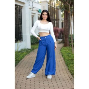 Calça Feminina Pantalona Alfaiataria Tecido Premium Duna Cintura Alta Com Bolso Elastico na cintura calça flare botão