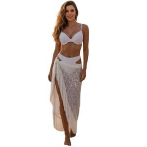 Conjunto Biquíni 3 Peças Branco com Saída de Praia